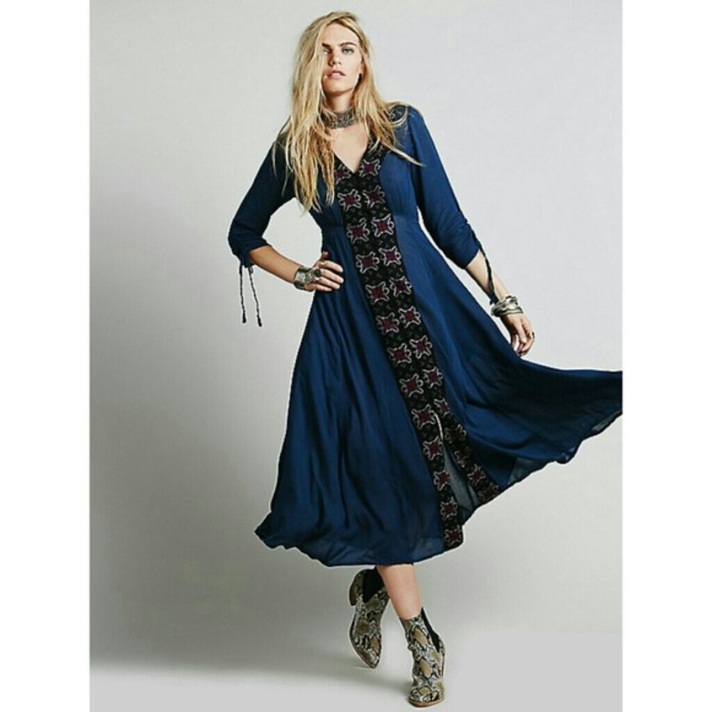 Free People Button Down Embroidered Peasant Dres
